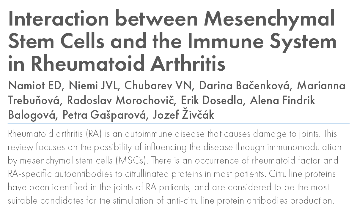 Interaction between Mesenchymal Stem Cells and the Immune System in Rheumatoid Arthritis