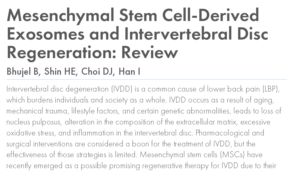 Mesenchymal Stem Cell-Derived Exosomes and Intervertebral Disc Regeneration Review