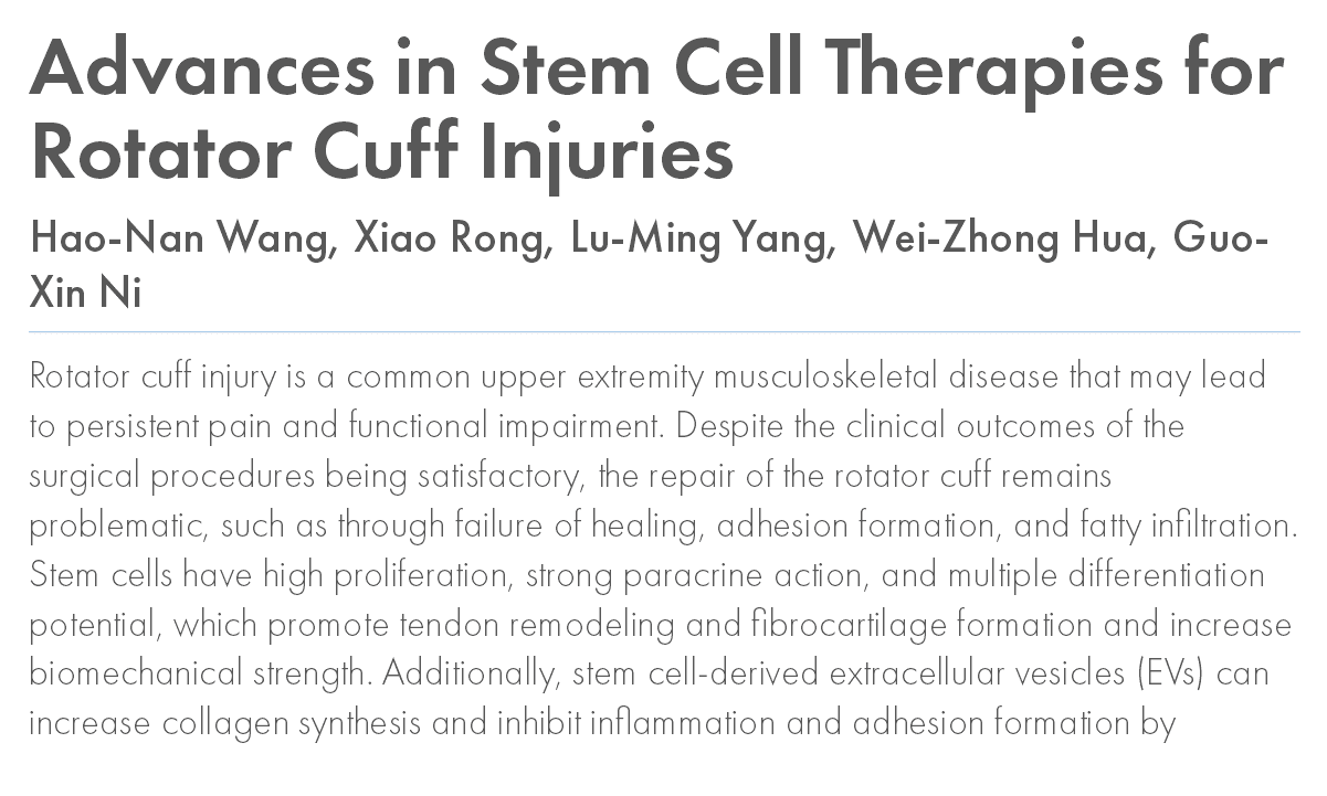 Advances in Stem Cell Therapies for Rotator Cuff Injuries