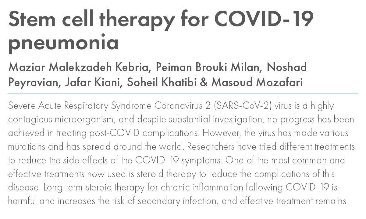 Stem cell therapy for COVID-19 pneumonia