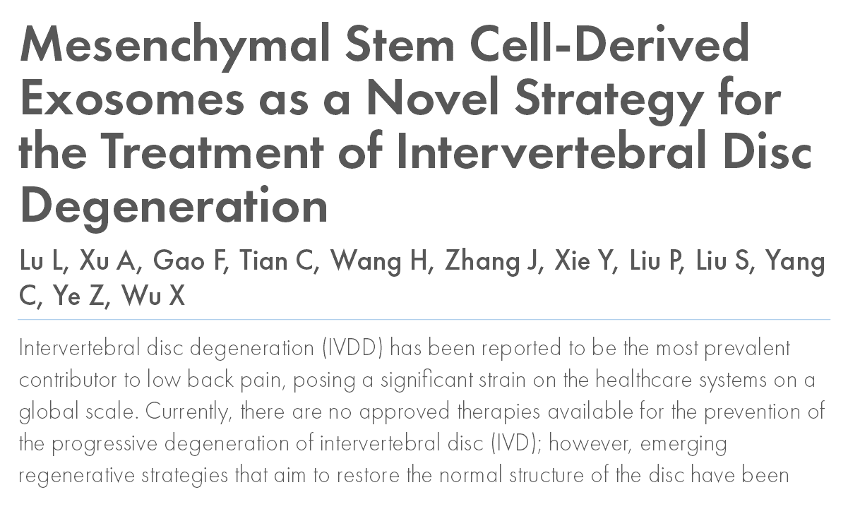 Mesenchymal Stem Cell-Derived Exosomes as a Novel Strategy for the Treatment of Intervertebral Disc Degeneration