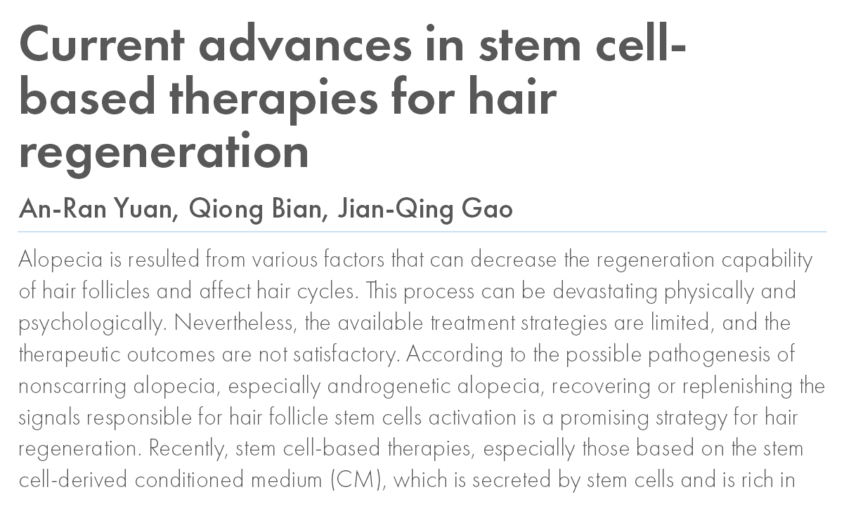 Current advances in stem cell-based therapies for hair regeneration