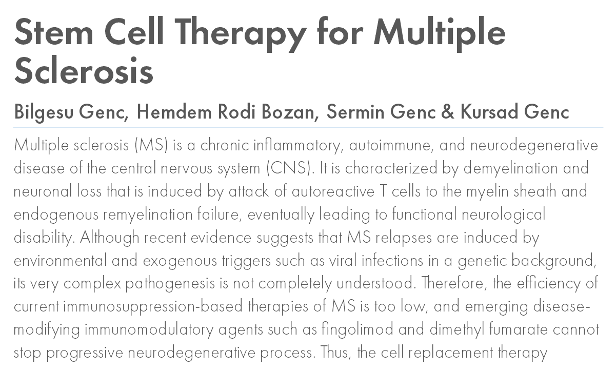 Stem Cell Therapy for Multiple Sclerosis