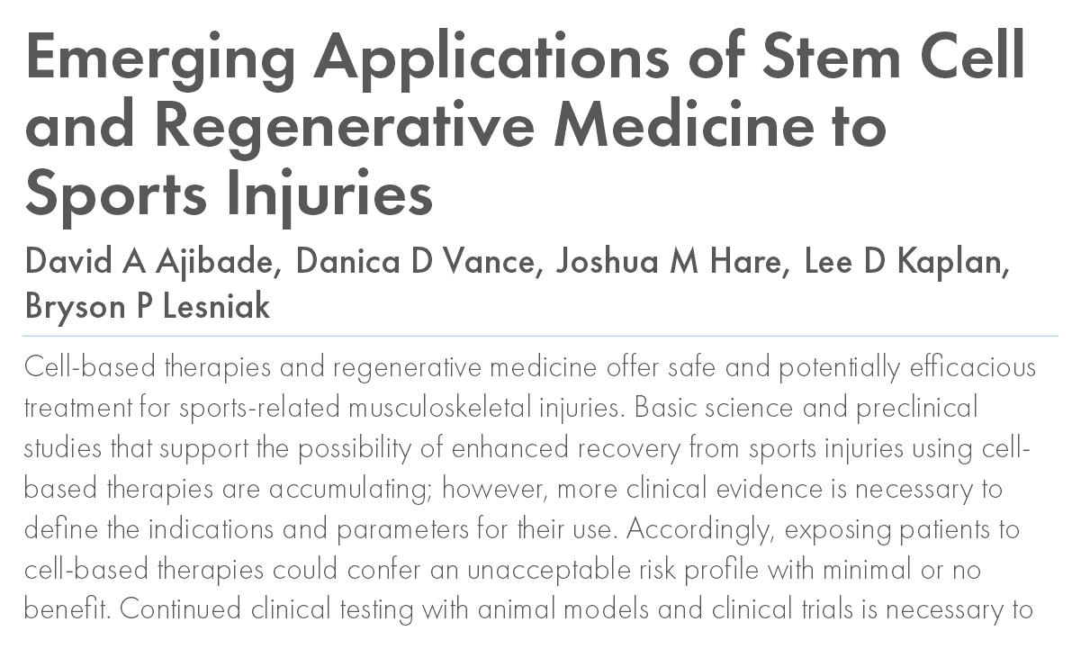 Emerging Applications of Stem Cell and Regenerative Medicine to Sports Injuries