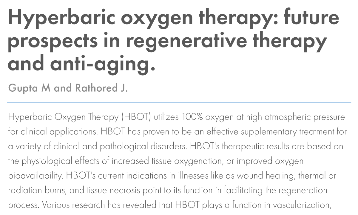 Hyperbaric oxygen therapy: future prospects in regenerative therapy and anti-aging