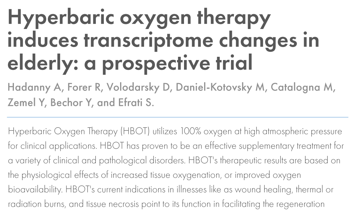 Hyperbaric oxygen therapy induces transcriptome changes in elderly: a prospective trial.