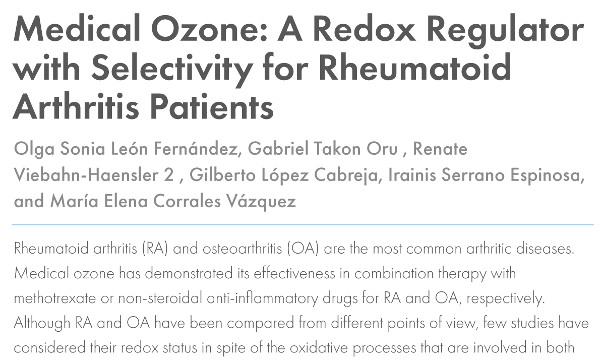 Medical Ozone: A Redox Regulator with Selectivity for Rheumatoid Arthritis Patients